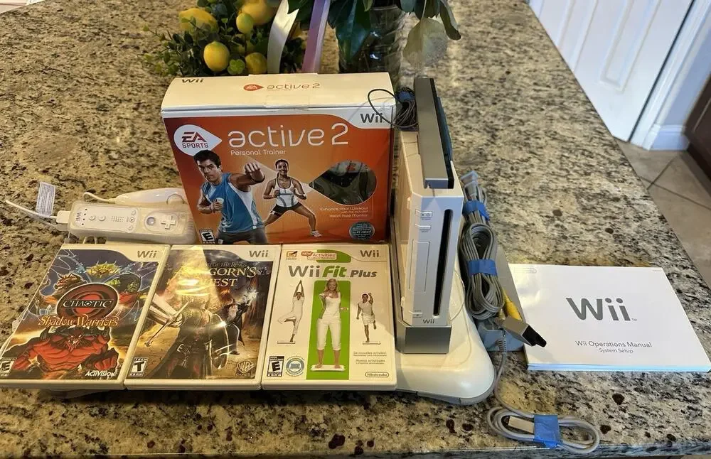 Nintendo Wii Console Bundle Inc Remote, Sensor Bar, Balance Board 3 Game & More
